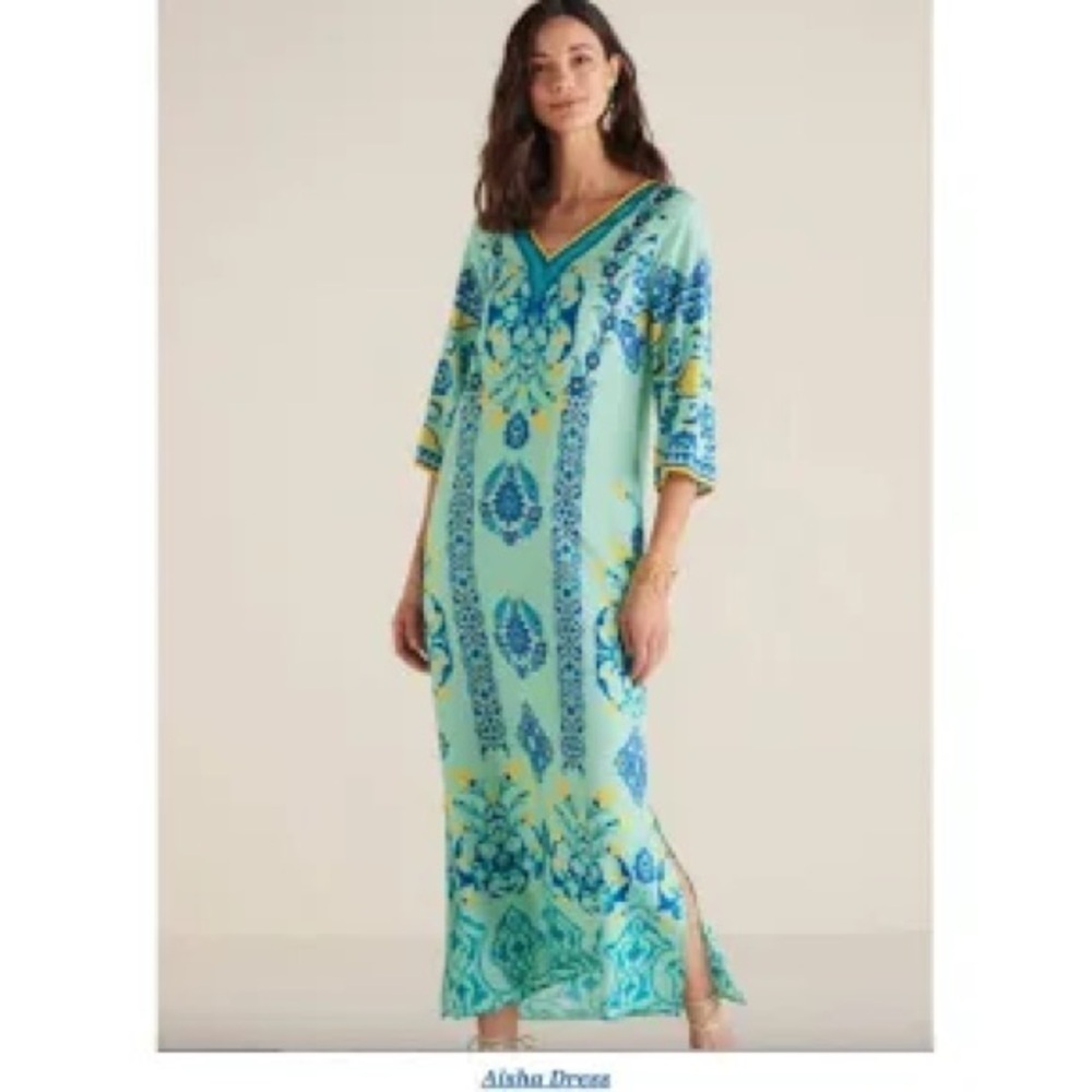 Soft Surroundings Blue Yellow Aisha Maxi Dress XS
